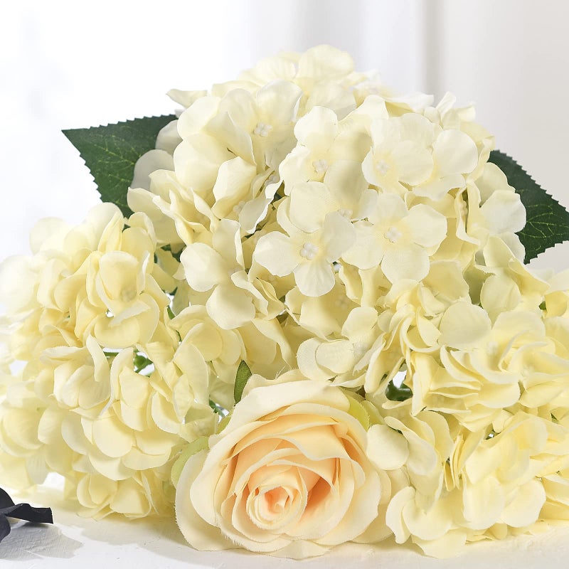 LUSHIDI 10PCS Silk Hydrangea Heads with Stems Artificial Flowers for Wedding Party Home Decor (Champagne) - Image 5